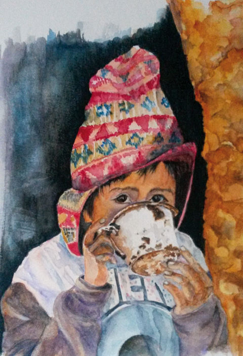 portrait aquarelle enfant peruvien-monica pallud